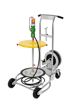 EQUIPO DE ENGRASE MÓVIL PARA CILINDROS DE 180-220 kg CON ENROLLADOR – MECLUBE
